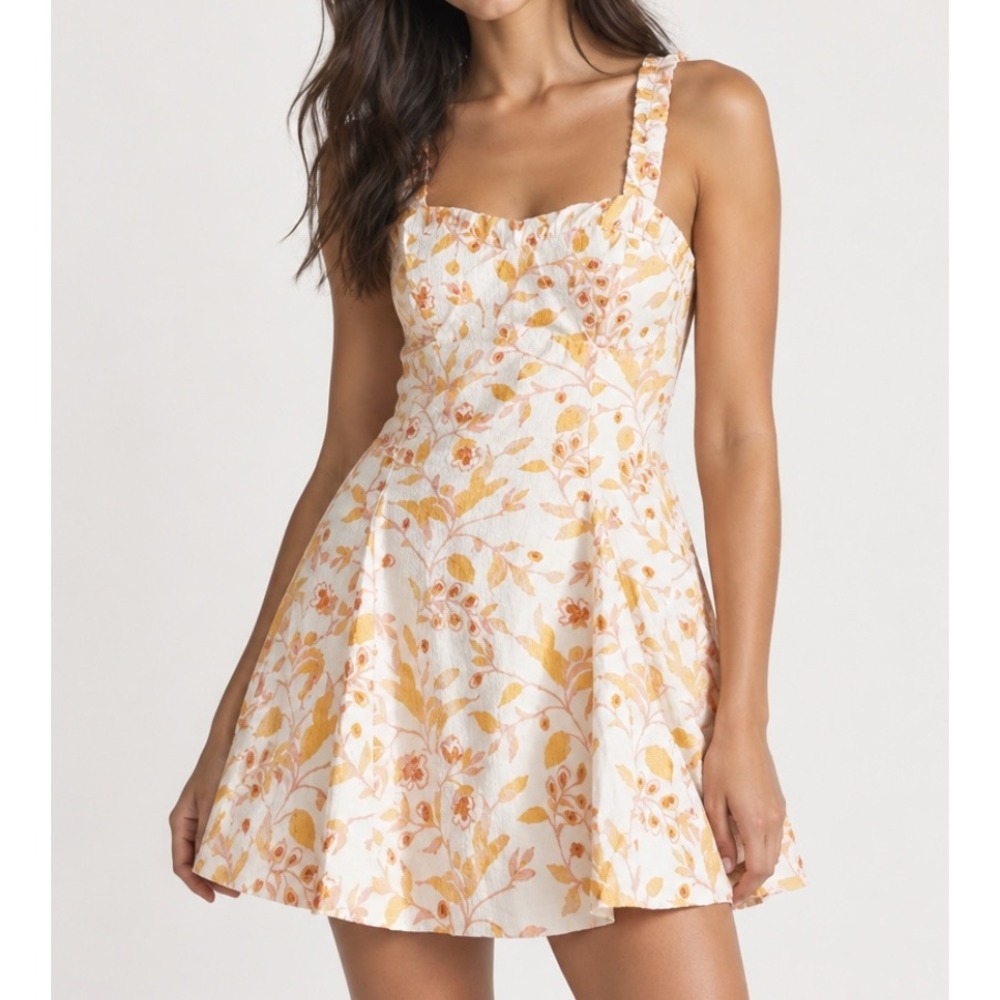 MAEVE Anthropologie SWEETHEART CROSS BACK MINI DRESS White/Orange Floral SIZE M